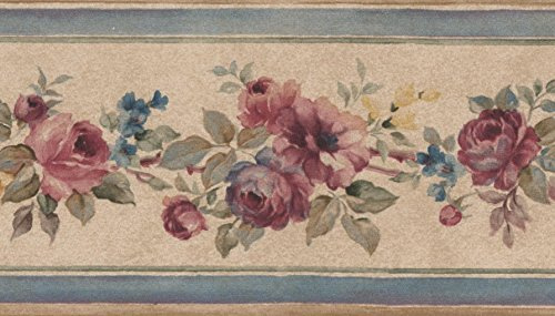 Norwall Rosa blühende Rosen beige Blumen Tapete Bordüre Retro Design, Rolle 15 'x 8,9 cm