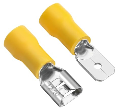 Heschen Male/Female Quick Disconnects Vinyl insulated, FDD5.5-250+MDD5.5-250, 6.3 x 0.8mm Cable Terminal, for 4-6mm² (12-10 AWG), Yellow, 100Pack