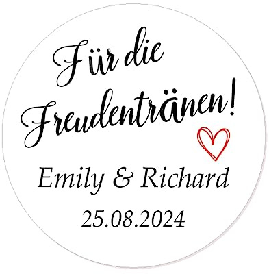 50 personalisiert 4 cm Runde Hochzeitsaufklebersticker - Für die Freudentränen Liebe Herz Gewebe Stickers Papieraufkleber Etiketten für Hochzeit,Taufe,Gastgeschenk,Tischdeko,Taschentücher - Rd 254