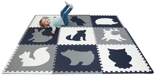 Hakuna Matte Stylische Baby Puzzlematte 180 x 180 cm Wald – 9 XXL Platten 60x60 cm – 20% dickere, weiche, schadstofffreie Krabbelmatte – pflegeleicht & geruchlos