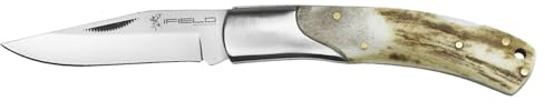iFIELD EL29034 coltello da caccia pieghevole Bushcraft Sopravvivenza Escursionismo Campeggio, lama in acciaio inox con manico in corno di cervo, Made in Albacete (Spagna)