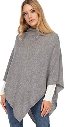 Marine Cashmere - Poncho in Misto Cashmere da Donna, Delicato e Morbido Filato in Cashmere, Made in Italy (Grigio)