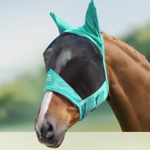 Harrison Howard CareMaster Pro Luminous Cheval Masque Anti-Mouches Standard avec Oreilles Protection UV pour Cheval-Menthe d'été (M)
