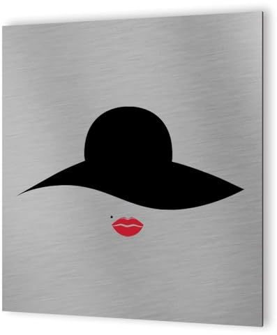 DECOHO - Pictogramme WC toilettes vestiaire Femmes format 20 cm x 20 cm - Modèle Rétro vintage Femme - Argent