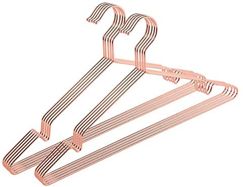 pamo Perchas de metal – Percha de alambre minimalista de acero inoxidable – revestida, resistente a los arañazos y a la corrosión – Percha para colgar tu ropa (rosa mate, 10)