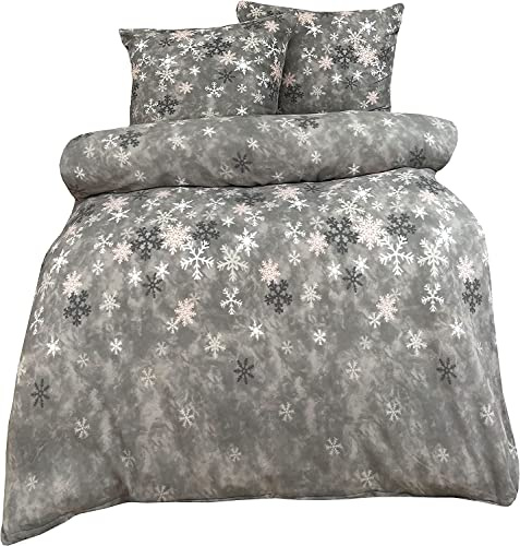 Leonado Vicenti 200x200 cm Warme Winter Bettwäsche Gestreift Kristall Grau Fleece gestreift modern Schlafzimmer Garnitur Set Bezug Decke