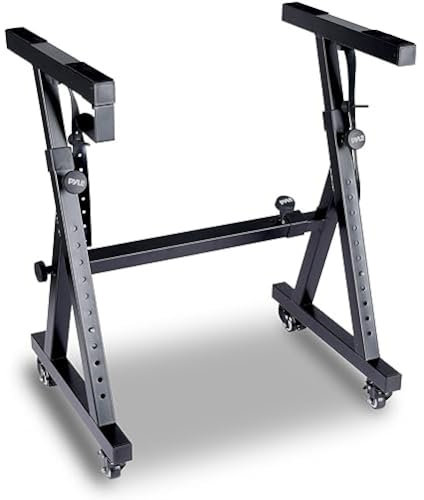 Pyle Keyboard Ständer Höhenverstellbar, Breitenverstellbar – Faltbarer Ständer für Piano, Keyboards – inkl. Tragbarer Orgelhalter mit Rollen, Schwarz