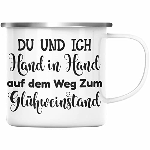 Trendation - Glühwein Emaille Tasse Lustig Spruch Glühweinbecher mit Henkel Doppelwandig GlühweinEmaille Tassen Gläser Weihnachtsmarkt Becher Emaille Tassen Geschenk - Du Und Ich (Silber)