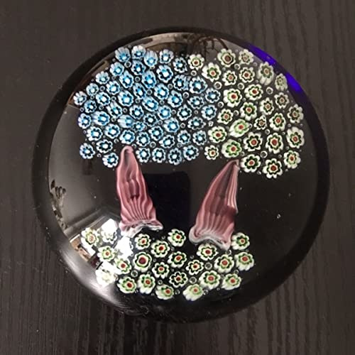 Paperweight, Glasdeko, Briefbeschwerer,Glas Kugel,flacher Körper, Millefiori Muster, 10cm