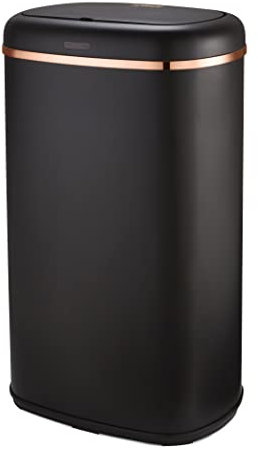 TOWER Cavaletto Square 58L Sensor Bin in Black with Stylish Rose Gold Accents around the lid. Kitchen/Household Bin with Automatic Lid, T838010BLK
