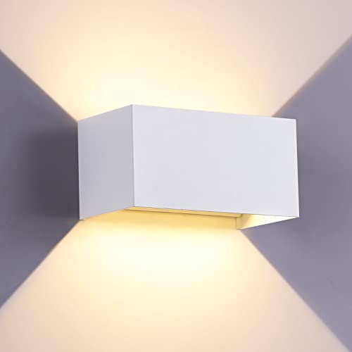ZIKEY 24W LED Wandleuchte Innen/Außen Modern Auf und ab Einstellbarer Lichtstrahl Wandlampe Warmweiß 3000K Wandleuchten aus Aluminium Außenwandleuchten IP65 Wasserdichte wandbeleuchtung Weiß