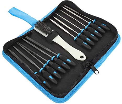 Lime à Sculpter le Bois Noire, 1 Set pour Ébavurage et Polissage | Acier et Plastique, Outil de Classement Ménager Manche et Brosse, Gravure et Mise
