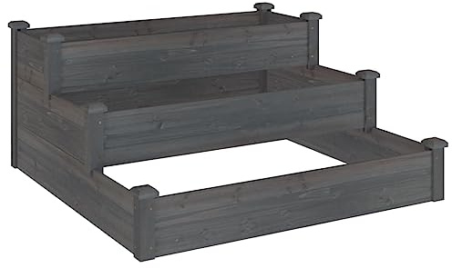vidaXL Hochbeet, Stufen Hochbeet 3 Ebenen, Stufenbeet Gartenbeet Pflanzbeet Dekorativ, Kräuterbeet Blumentreppe für Garten Terrasse, Grau Massivholz Tanne