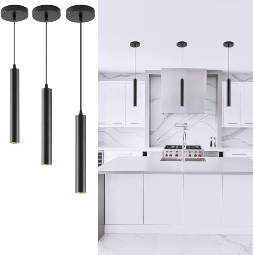 UPZXKJ Modern LED Pendant Light, 10W Dimmable Ceiling Hanging Spotlight Fixture Black Minimalist Aluminum Pendant Lighting for Kitchen Island, Bar Counter, Bedroom, 4000K, ETL Listed, Pack of 3