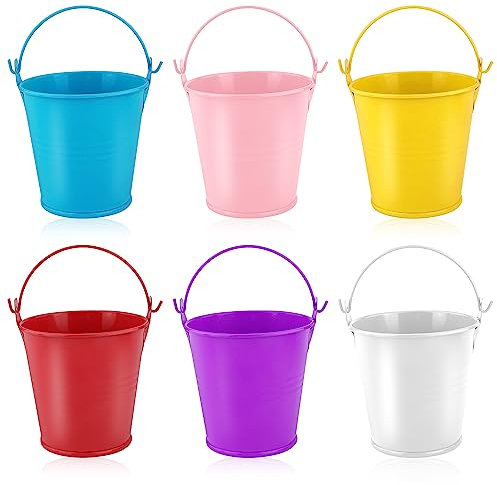 6 Stück Verzinkter Eimer, 8 cm Metalleimer mit Griffen, Verhindert Wasseraustritt Eimer für Kinder mit 200 ml Fassungsvermögen für Party-Festival-Dekoration