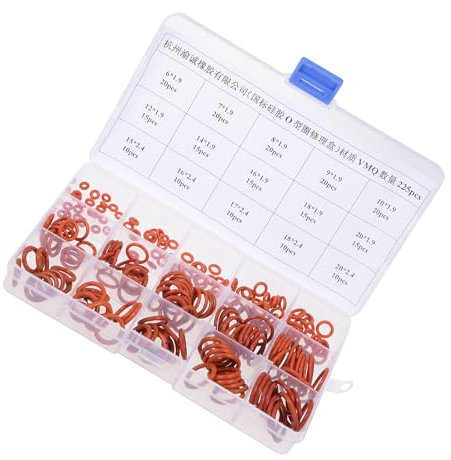 CoCud Silikon Gummi O-Ring Sortiment Set, 15 Größen, Silikon Flexibel Nitril Metrische Druckreiniger O-Ringe Dichtung, 225 Stück