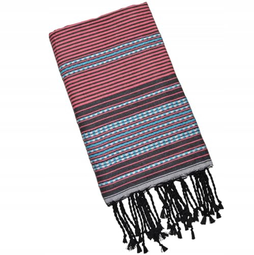 Pawakabano Fouta Hamamtuch Saunatuch Strandtuch Baumwolltuch Badetuch Baumwolle Berber ca. 200x100 cm (Grau-Schwarz-Pink-Türkis)
