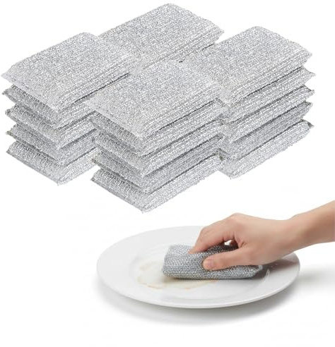 HOMESHOPA Non Scratch Scourer Pad, 20 Pack Silver Washing Up Kitchen Sponge for Cutlery, Pots, Pans, Countertops, Stoves, Sinks, Multi-Purpose Cleaning Scrubber Pads