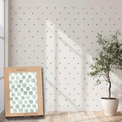 Adesivi Murali Bambini | Adesivi Cameretta Bambino Bimba Pois Acquerello | Effetto Carta da Parati Adesiva | Copre 6 m² | 200 pezzi | TRESXICS (Verde)