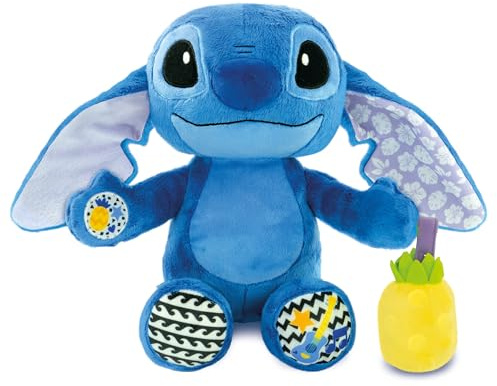 Clementoni | Disney Baby Stitch Peluche Musicale 0-36 Mois | Sons de Stitch, Musique & Berceuses Douces | Hochet Ananas Amovible | 2 Modes Jeu & Détente | Éveil Sensoriel | Jouet Sonore Bébé