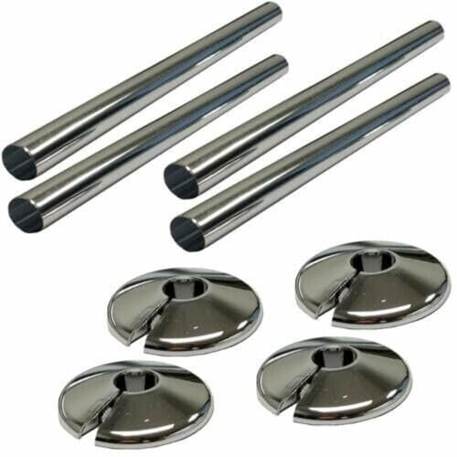 Radiator Pipe Sleeve Covers and Pipe Collars in Chrome Effect 15mm x 200mm (4 x 4 Pack)
