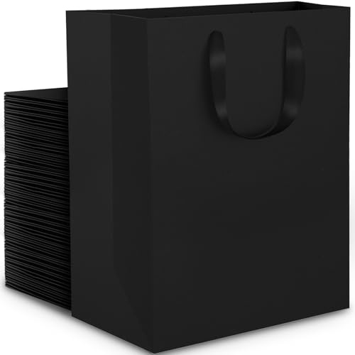 EUSOAR Papiertragetaschen Schwarz - 50 Stück Geschenktüte Schwarz Edel M 20x10x28 cm - 250GSM Papiertüten Schwarz Mittel - Black Gift Bags - Geschenktaschen Klein Stabil für Mann Geburtstag