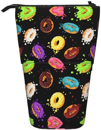 LimPac Astuccio telescopico con stampa a ciambella, stand up borsa di cancelleria, portapenne retrattile con cerniera