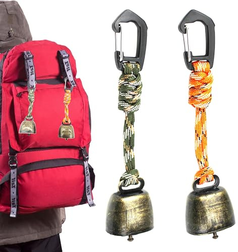 CHENNAN 2 Stück Anti Bär Glocken, Bärenglocke wandern | Metall Vintage Mini Kuhglocke Glocken Dekorationen, Vielseitig Kompakt und Tragbar Für Outdoor-Wanderungen, Rucksack-Anhänger