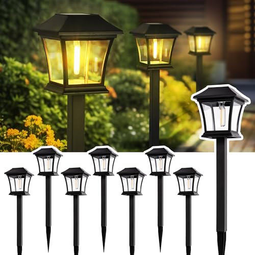 GIGALUMI Luci Solari per Sentieri 8 Pack Luci Solari, Luce di Sentiero Impermeabile per Giardino Cortile Patio Prato Portico Passerella Cortile Marciapiede (Bianco Caldo)