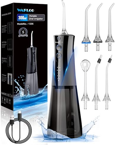 Water Flossers for Teeth - 5 Modes, 6 Flossing Tips, Rechargeable Cordless Portable 300ML Larger Tank Electric Waterflosser Cleaner IPX7 Waterproof Floss Cleaning Teeth Pick for Home Travel