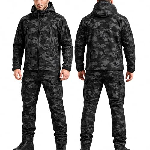 BESTXH Taktischer Anzug Herren Set, Taktische Jacke Herren und Taktische Hose Herren, Softshell Outdoor Kleidung Militär Style, Wasserabweisend & Winddicht für Jagd, Wandern, Camping, Arbeit,07,L