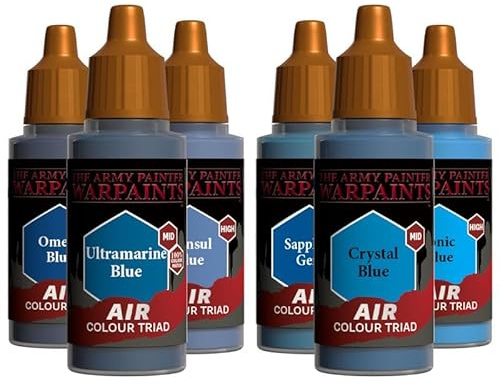 The Army Painter, Airbrush Primary Bundle Blue, 2 blå färgtriader med 6 x 18 ml förtunnad akrylfärg för luftpensel - färg för en färgsprutpistol för D&D och Warhammer miniatyrer.
