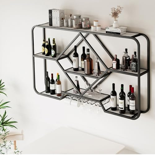 Rustikale Wand-Barregale mit Weinglashalter, Likörregal für Minibar, Küchenaufbewahrung, Whiskey-Regal, Barschrank, Kaffeebar, Likörflaschen, Ausstellungsregal für Zuhause, Esszimmer