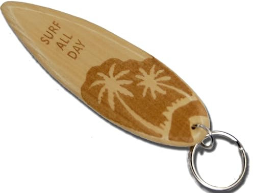 Mini Surfbrett Hawaii Schlüsselanhänger aus Holz, mit Schriftzug, ca. 10 x 3,2 cm (Surf all Day)