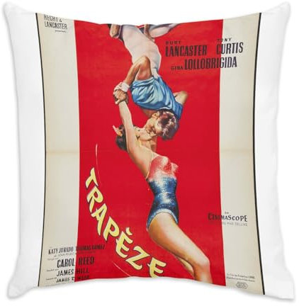 Fabulous Kissenhülle, aus weißem Samt, altes französisches Filmposter, Trapez, Retro, Kinoposter, Vintage, 40 x 40 cm, samtartige Haptik