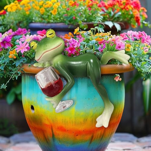 Blumentopf Hänger Figuren Frosch,Miniteich Deko Frosch Figur,Frösche Gartendeko für Draußen Wetterfest,Hängende Frösche Dekofigur Garten,Tier Harz Statue für Brunnen Teichdeko Pflanzgefäße Kletter