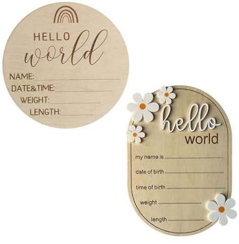 YSJCHEBS 2 Pezzi Souvenir per Bambini Hello World Logo Trucioli di Legno Bacheca per Lettere per Neonati Bacheca per Trucioli di Legno per Baby Shower Bacheca Creativa