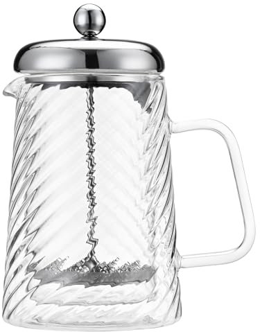 Café Olé Cafetière Rotolo 3 tasses, double paroi isolée, verre et acier inoxydable, Clair