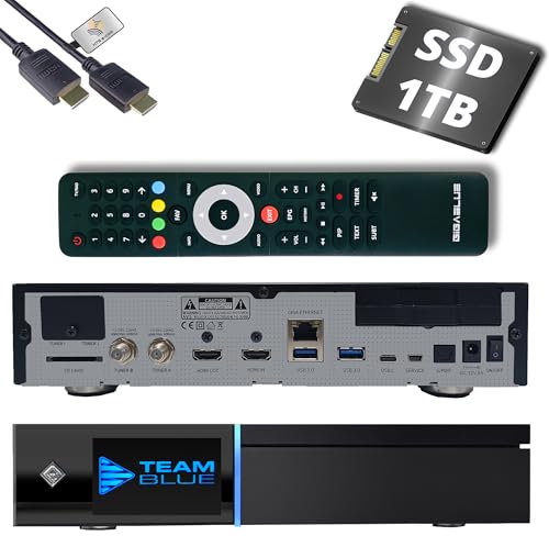 GigaBlue UHD Quad 4K Pro 2X FBC DVB-S2 Receptor de satélite con CPU Dual Core, E2 Linux OS, 4GB RAM, 8GB eMMC, Bluetooth 5.4, H.265, 1200Mbit WLAN, 3 x USB 3.0, HTS e-com Cable HDMI + SSD de 1 TB