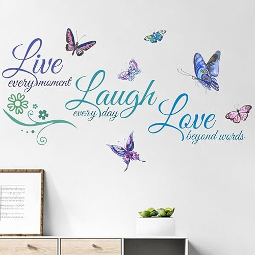 Fufuquare LIVE LAUGH LOVE Wandtattoo Inspirationelle Zitate Schmetterling Selbstklebende Wandaufkleber für Schlafzimmer und Wohnzimmer