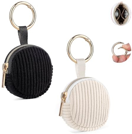Lot de 2 Mini Pochette Bijoux Voyage Mini Boite a Bijoux Fille Femme Rangement Boucle d'Oreille en Velours Côtelé Petit Sac pour Colliers Bracelets Bagues Chaînes jewelry 5,6*5,9*2,1cm(Noir&Beige)
