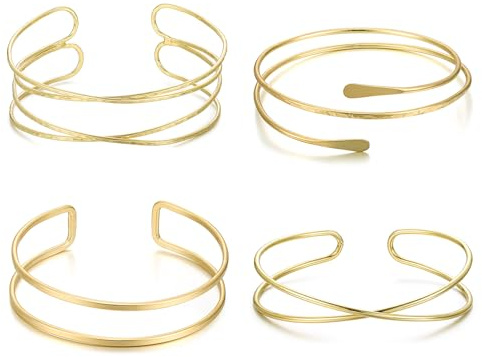 YVVLEE 4 Pieces Gold Arm Cuff Bracelets Set Jewelry Upper Coil Bangle Bracelets Adjustable Armband Set for Women