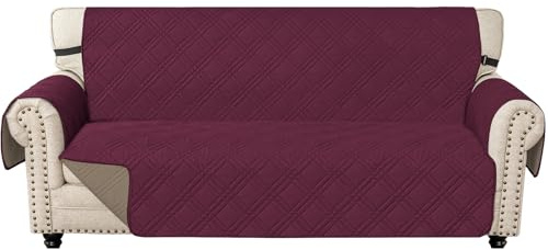 Ystyle Copridivano 3 Posti Con Braccioli, Reversibile Copri Divano Antigraffio Per Gatto Gatto, Copertura Divano Trapuntato Doppio Lato, Universale Sofa Cover, Bordeaux + Caffè Chiaro