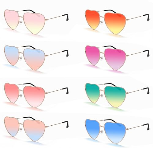 8 Paia Occhiali da Sole Cuore, Hippy Occhiali a Forma di Cuore, Trasparenti Colorate Colorate Caramelle Regali Feste Addio al Nubilato, Occhiali da Sole Retro per Feste di Compleanno Carnevale