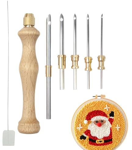 Punch Needle Nadel - Magische Nadel mit Holzgriff | Verstellbares Häkelwerkzeug Mit Garn Kunst Teppiche Nähen Projekte Weihnachten Anfänger Erwachsene