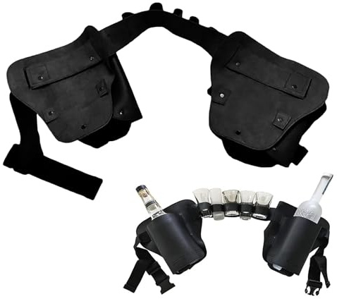 Étui de Ceinture for bière et Soda – Ceinture Multi-Poches for Boissons (2 Bouteilles + 5 Shots), Design léger et Pliable for événements et fêtes en Plein air(Black)