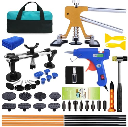 Kit de eliminación de abolladuras sin pintura, 48 unidades, herramienta de reparación de cuerpo de coche, con elevador dorado y adhesivo para coches, motos, frigoríficos, superficies metálicas
