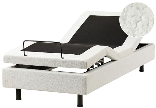Enkelsäng Modern 80 x 200 cm Elektriskt Ställbar utan Huvudgavel Fjärrkontroll Bouclé Off-White Duke