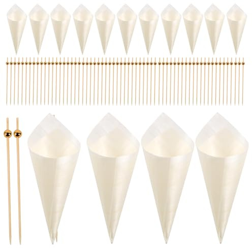 ELAYARD Conos De Madera Desechables Para Helados y Aperitivos Kit Conos Palitos Para Fiestas Catering y Reuniones Familiares