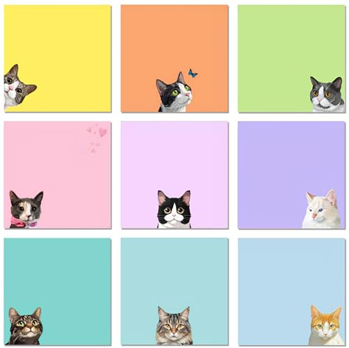 9 Blöcke Katze Sticky Notes Set Notizzettel Haftnotizen Klebezettel Lustig Bürobedarf Studenten Zubehör Geschenk Katzenliebhaber, 7,6 x 7,6cm